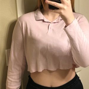 pink collared cropped long sleeve